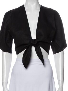Reformation Black Tie-Front Cropped Top